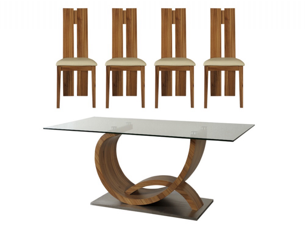 Cherry and Glass contemporary dining or boardroom table set including 4 ,6 or 8 chairs