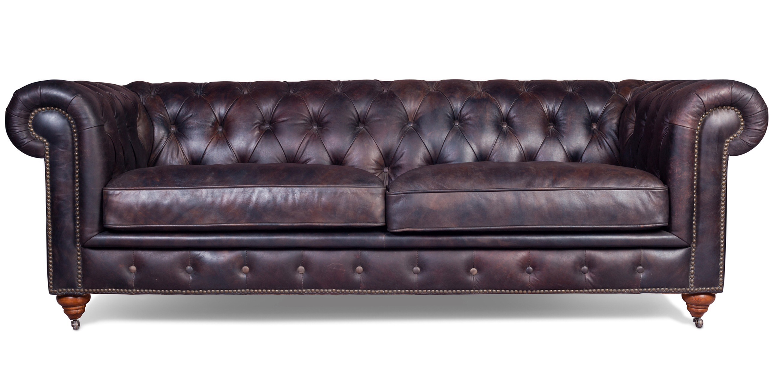 Chesterfield 2 seat sofa with quilted brown premium leather