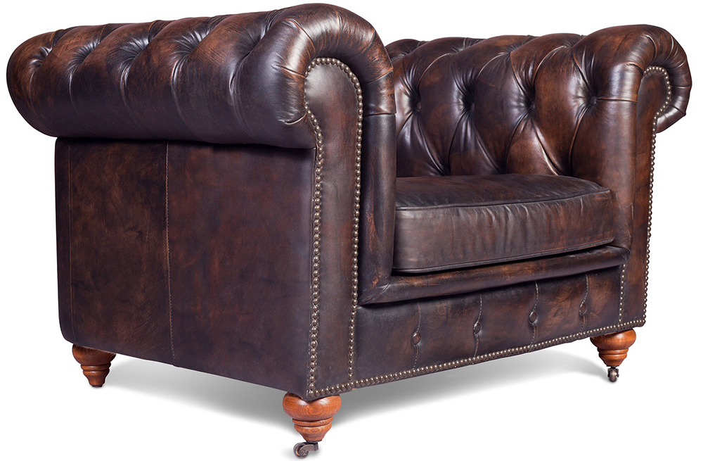 Chesterfield Armchair with quilted brown premium leather