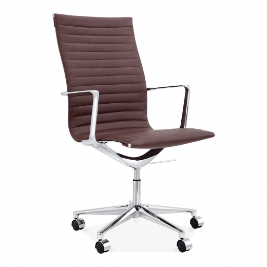 Designer Epsom Ribbed Office Executive Chair High Back Brown 