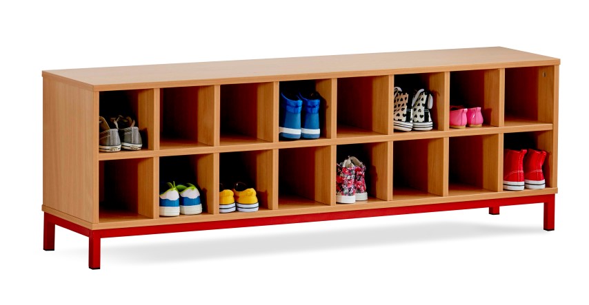 Cloakroom storage - 16 open compartment bench