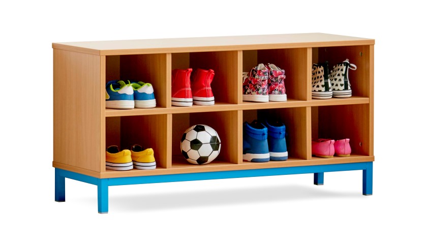 Cloakroom storage - 8 open compartment bench