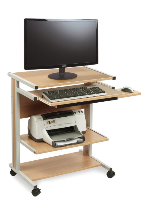 Compact fixed height mobile workstation including mouse shelf