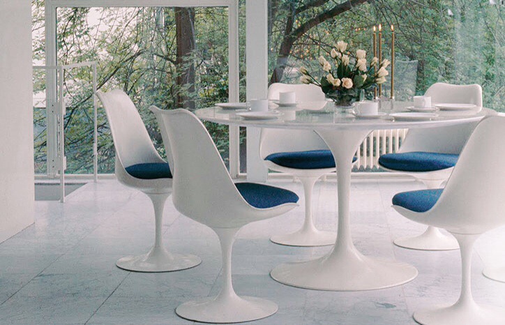 Contemporary White  Fibreglass Petal Chair Light Blue faux leather seat pad