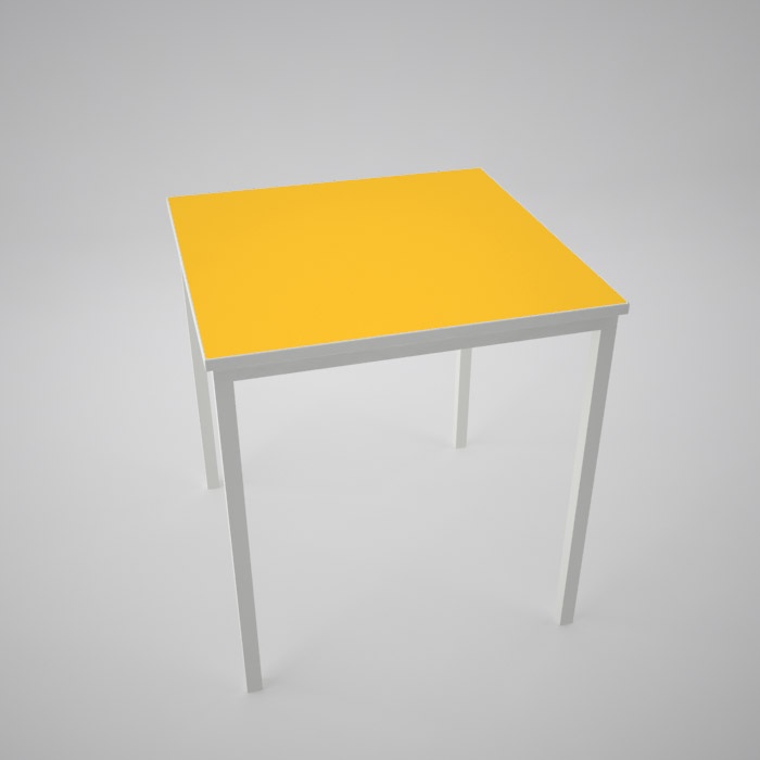 Contemporary colour top table Burnt Yellow with polished MDF edge or white edge