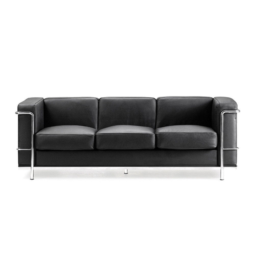 Corbusier 3 seater sofa faux leather black 1960 wide