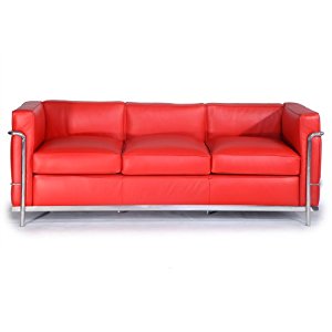 Corbusier 3 seater sofa faux leather red 1960 wide