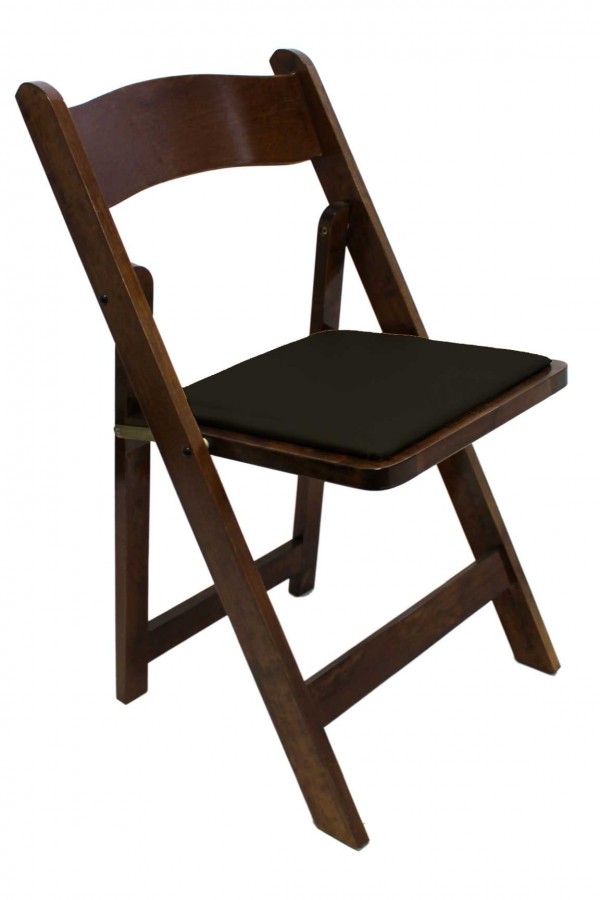 Dark Wooden Folding Chairs Black Faux leather seat