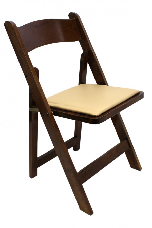 Dark Wooden Folding Chairs Cream Faux leather seat