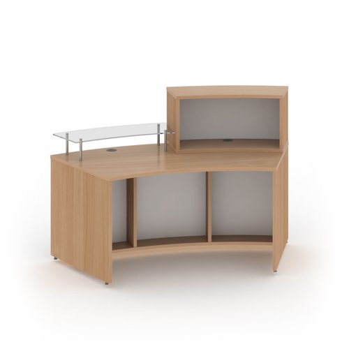 Derby Curved Reception Desk with counter top and glass shelf 1800 x 800 Beech 