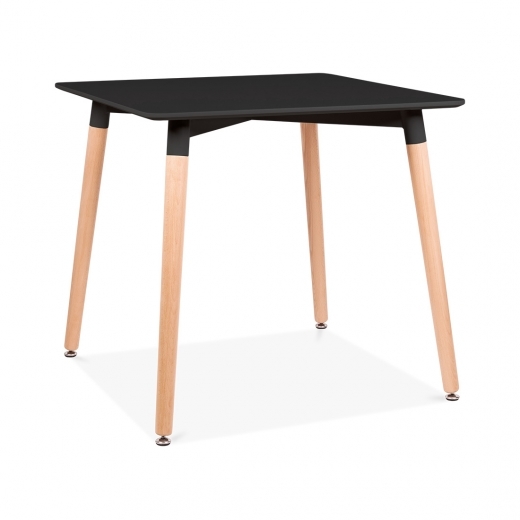 Designer Black square table beech legs 800 x 800