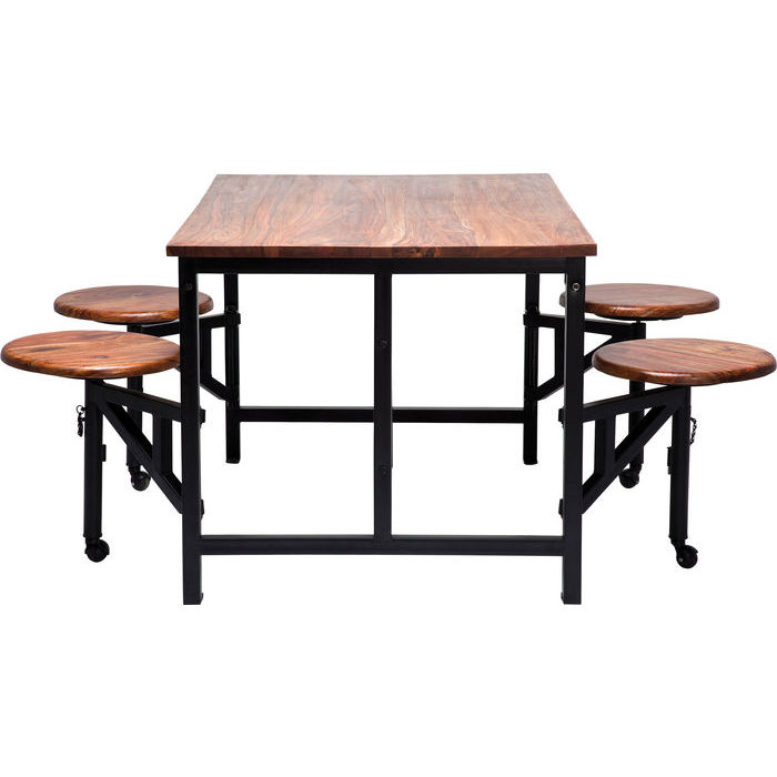 Designer Dining Table with 4 fold out stools 1400x900x760h wood and iron