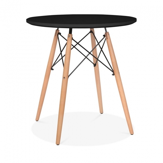 Designer Epsom Black round table beech splayed legs 700 dia