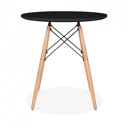 Designer Epsom Black round table beech splayed legs 700 dia