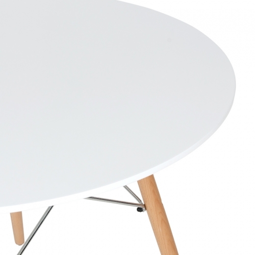 Designer Epsom White round table beech splayed legs 900 dia