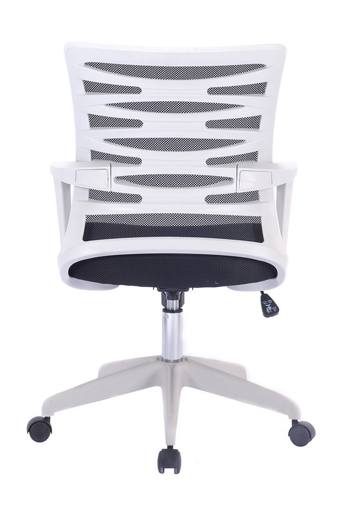 Designer Spyro Mesh back armchair White base, arms  and Frame , Blue mesh fabric 