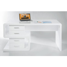Designer Gloss White lacquer 4 drawer desk 1500wx700dx760h with curved panels 