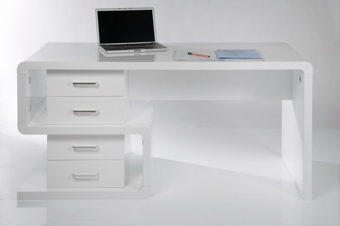 Designer Gloss White lacquer 4 drawer desk 1500wx700dx760h with curved panels 