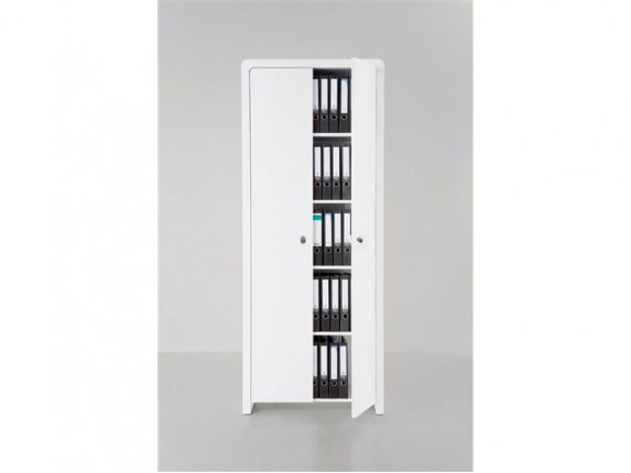 Designer Gloss White lacquer Two door cupboard 2000hx800wx400d with curved panels 5 shelf levels