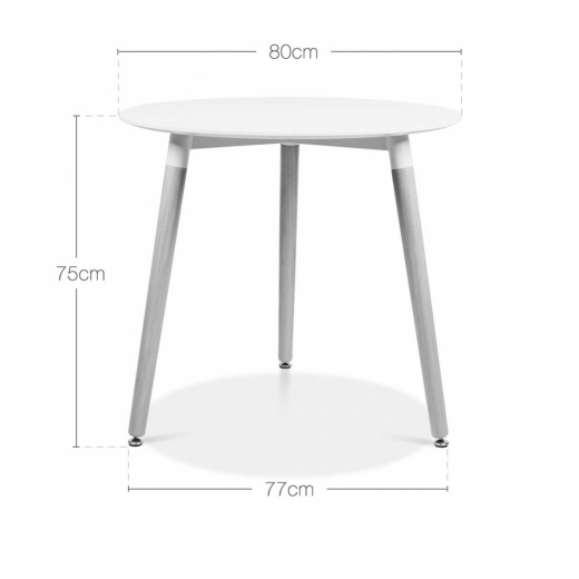 Designer White round table beech splayed legs 800 dia
