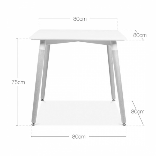 Designer White square table beech legs 800 x 800
