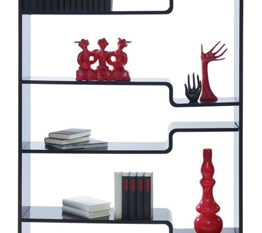 Designer Gloss  black lacquer bookcase with wave shelves  2180 h X 300 d X 1100w