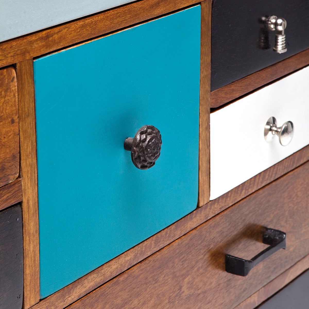 Designer cabinet 10 drawer dresser  Wood Turquoise White Black  750hx700wx350d