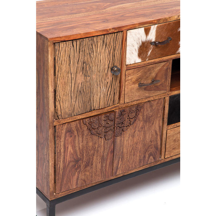 Designer cabinet 4 drawer dresser 3 doors one of a kind 1150w X 400 d X 800 h Wood and Cowskin 