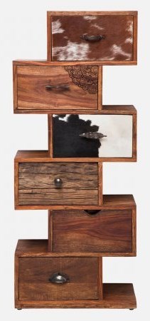 Designer cabinet 6 drawers one of a kind 1200 H X 500 w X 300 d Wood and Cowskin 