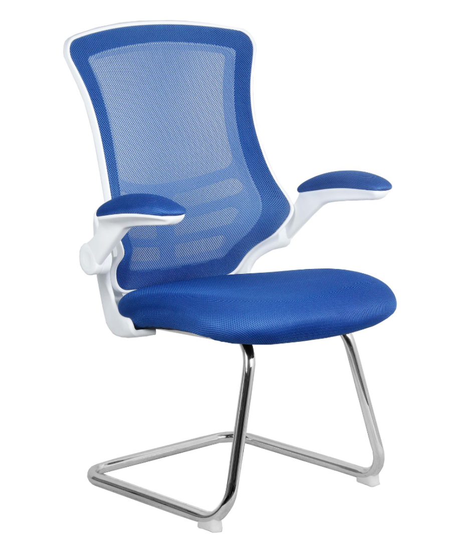 Designer mesh chrome cantilever chair Blue and White