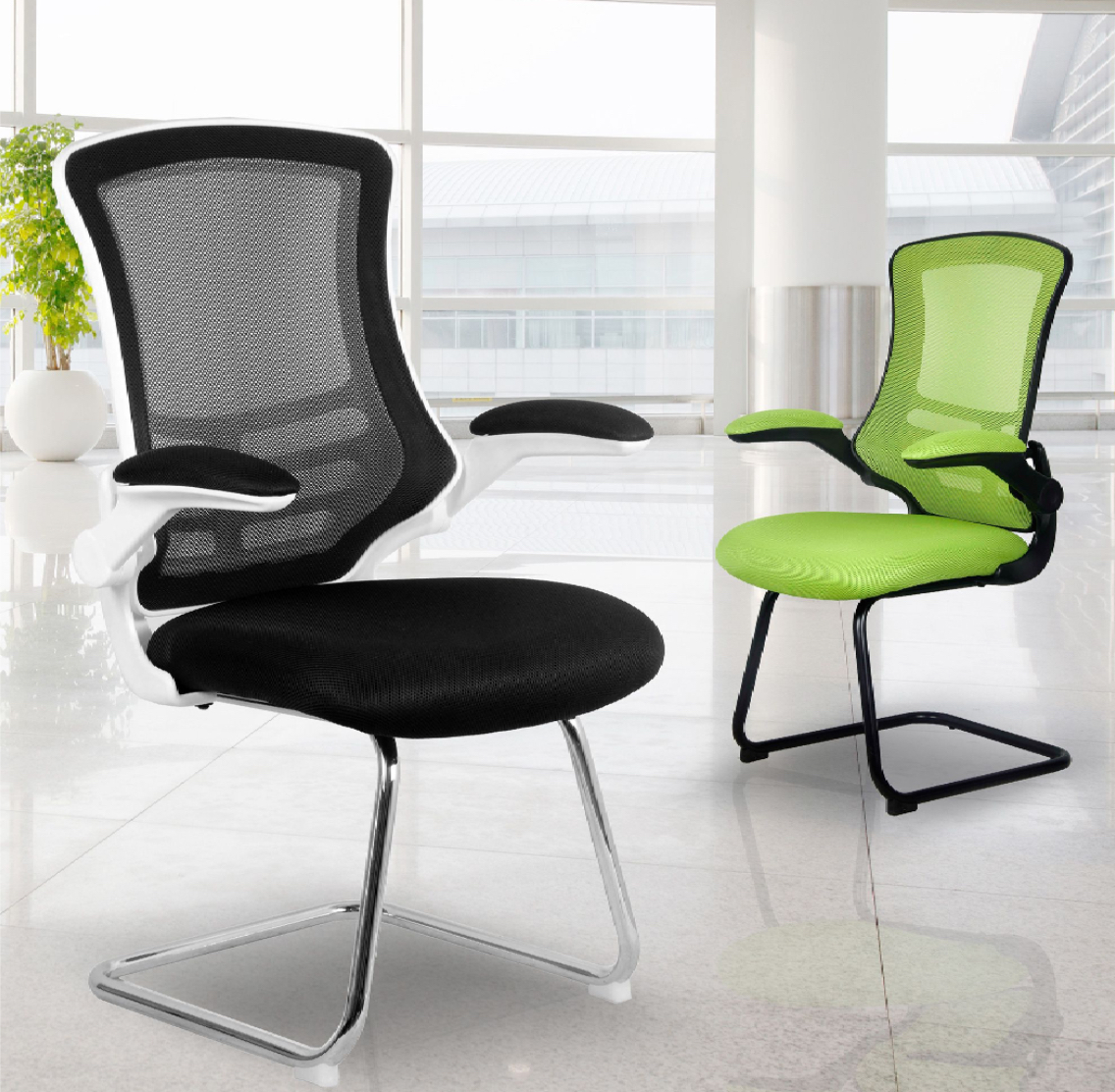 Designer mesh chrome cantilever chair Black and White