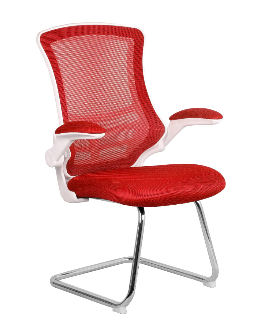 Designer mesh chrome cantilever chair Red and White