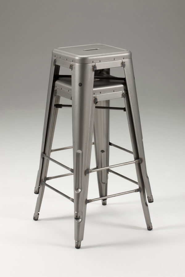 Designer metal stacking stool , raw aluminium