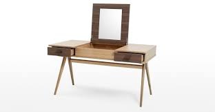 Designer veneered desk in oak and walnut 1400x700 with 2 drawers and lift up lid and mirror