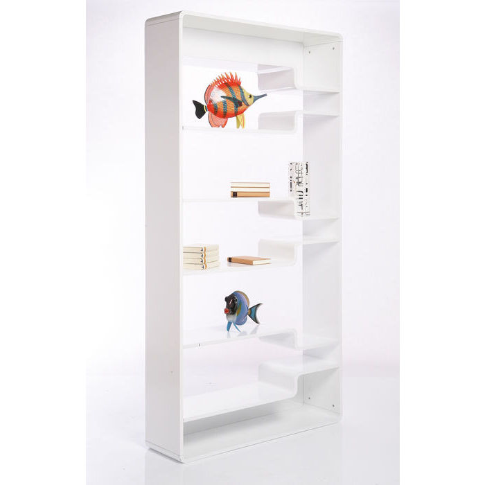Designer Gloss white lacquer bookcase with wave shelves  2180 h X 300 d X 1100w