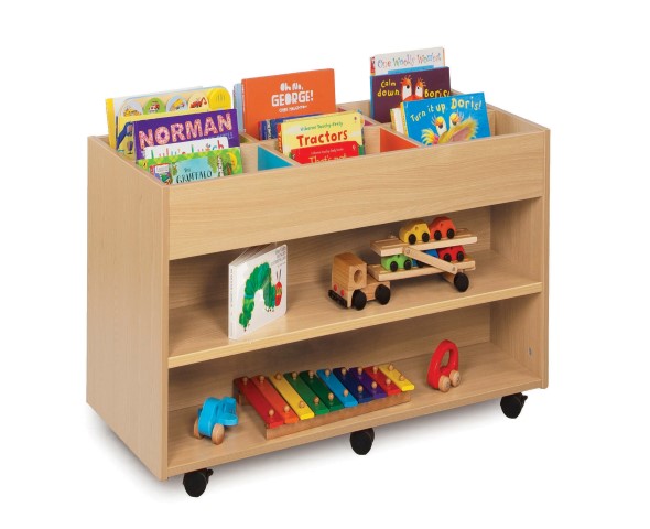 Double sided 6 bay kinderbox unit with coloured inner panels 