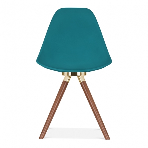 Designer Epsom  leg designer chair Teal shell gold bracket oak legs