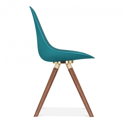 Designer Epsom  leg designer chair Teal shell gold bracket oak legs