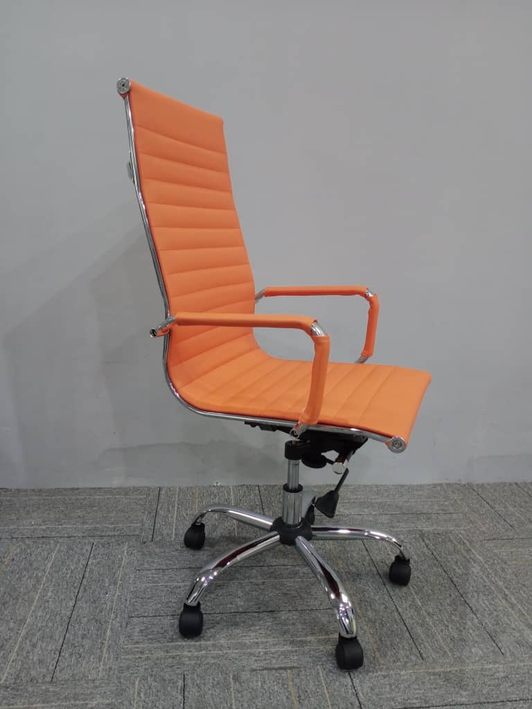 Designer Epsom luxury high back ribbed office chair Orange faux leather 