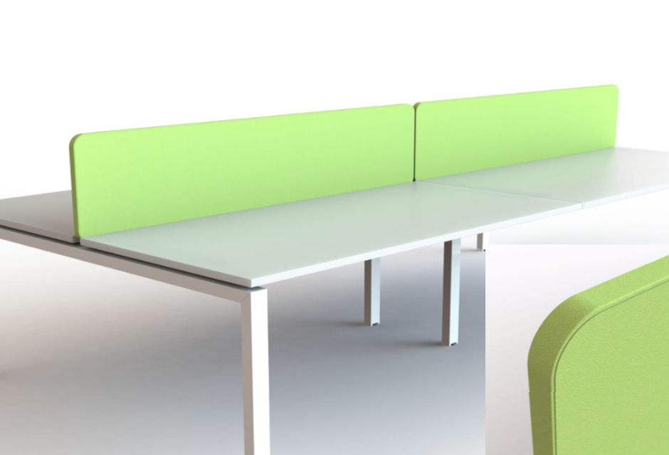 Eco office desk mounted divider screen Cara  fabric 1 range  matching pvc edge 385 mm high various widths and finishes