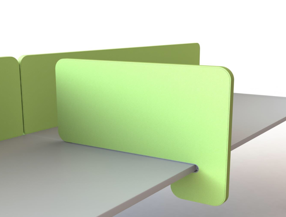 Eco office desk mounted wave  divider screen PINNABLE Cara  fabric 1 range  pvc  edge 385 mm high various widths and finishes