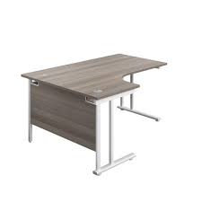 Economy Eros Budget radial desk workstation Grey Oak 1400 x 1200  white , silver or black legs