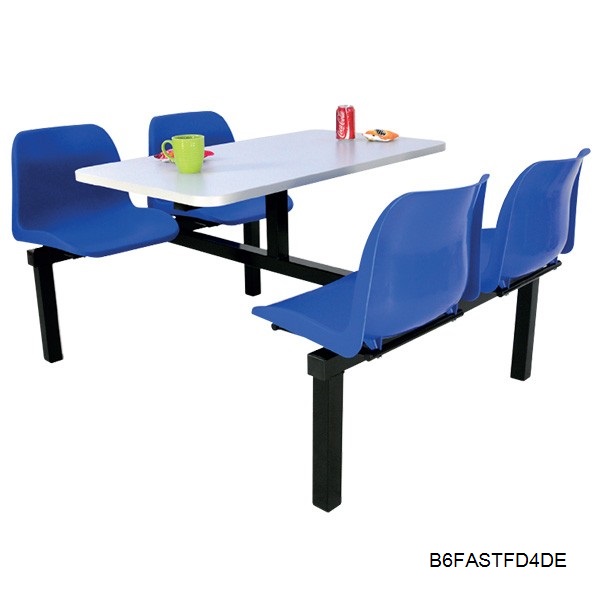 Economy fast food 4 seater and table eating unit black or blue seat and beech top 