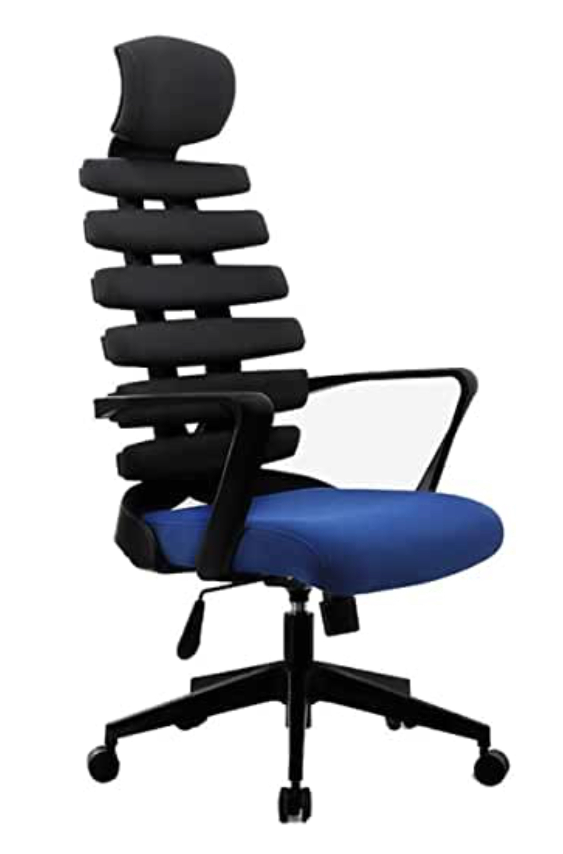 Ergonomic Curve  Executive Blue Black Fabric High Back Chair With Arms