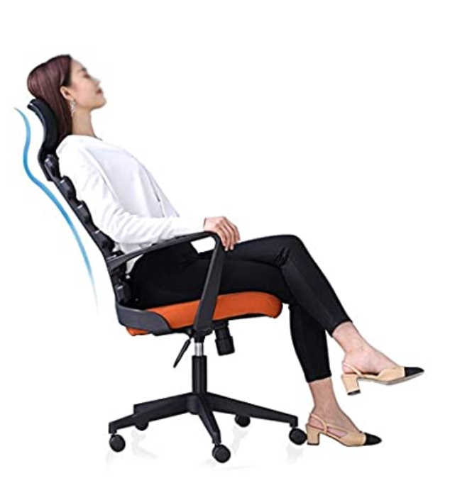 Ergonomic Curve  Executive Orange  Black Fabric High Back Chair With Arms