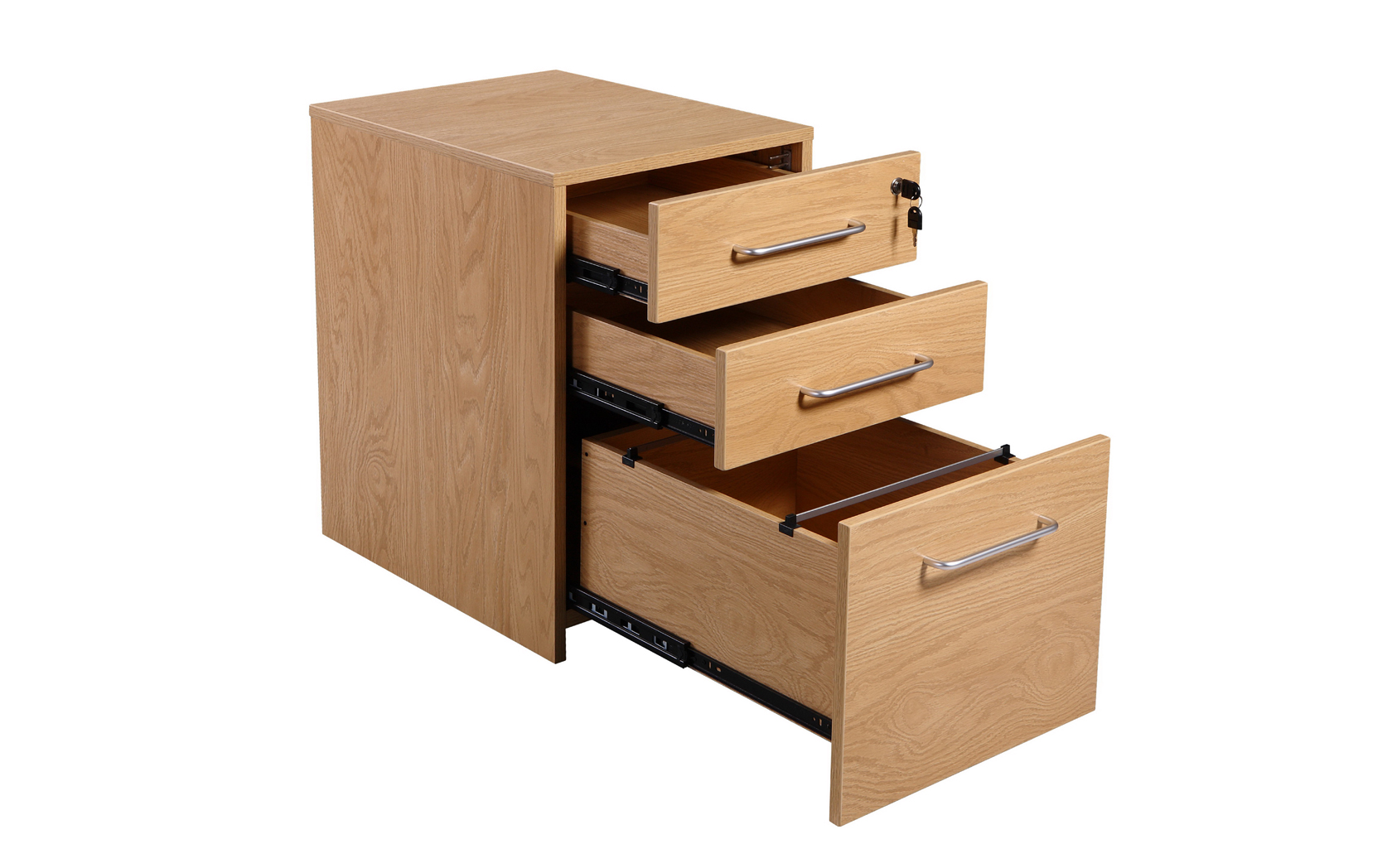 Executive Underdesk  3 Drawer Pedestal 680h Walnut 2 box drawers 1 filing drawer