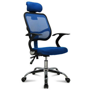 Executive mesh chair with headrest blue