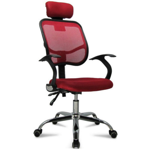 Executive mesh chair with headrest red