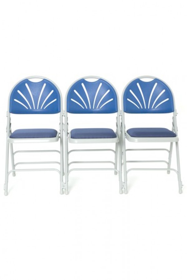 Fan back folding chair padded seat blue