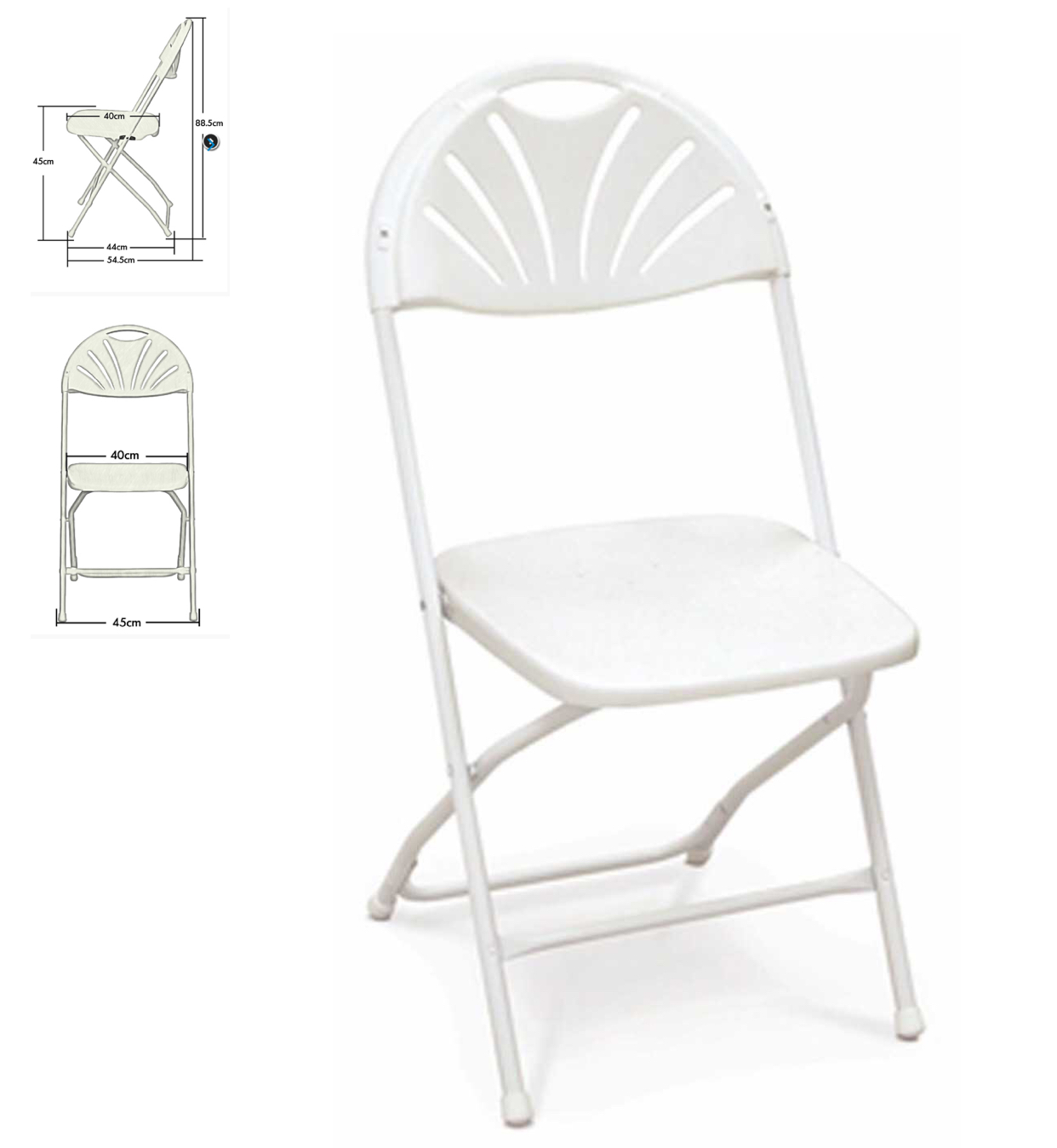 Fan back folding chair white